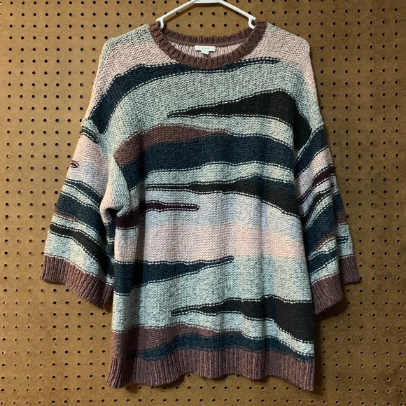 Pure Jill Sweaters - Pure Jill Striped Knit Sweater Pink Blue Gray Brown Oversized Medium Boho Mature
